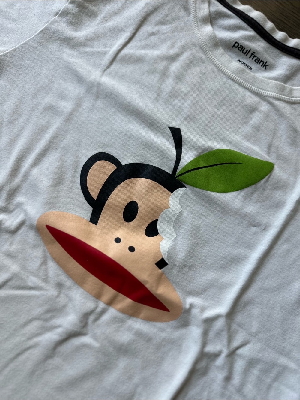 Paul Frank women’s white Graphic Monkey Tee - Green Leaf